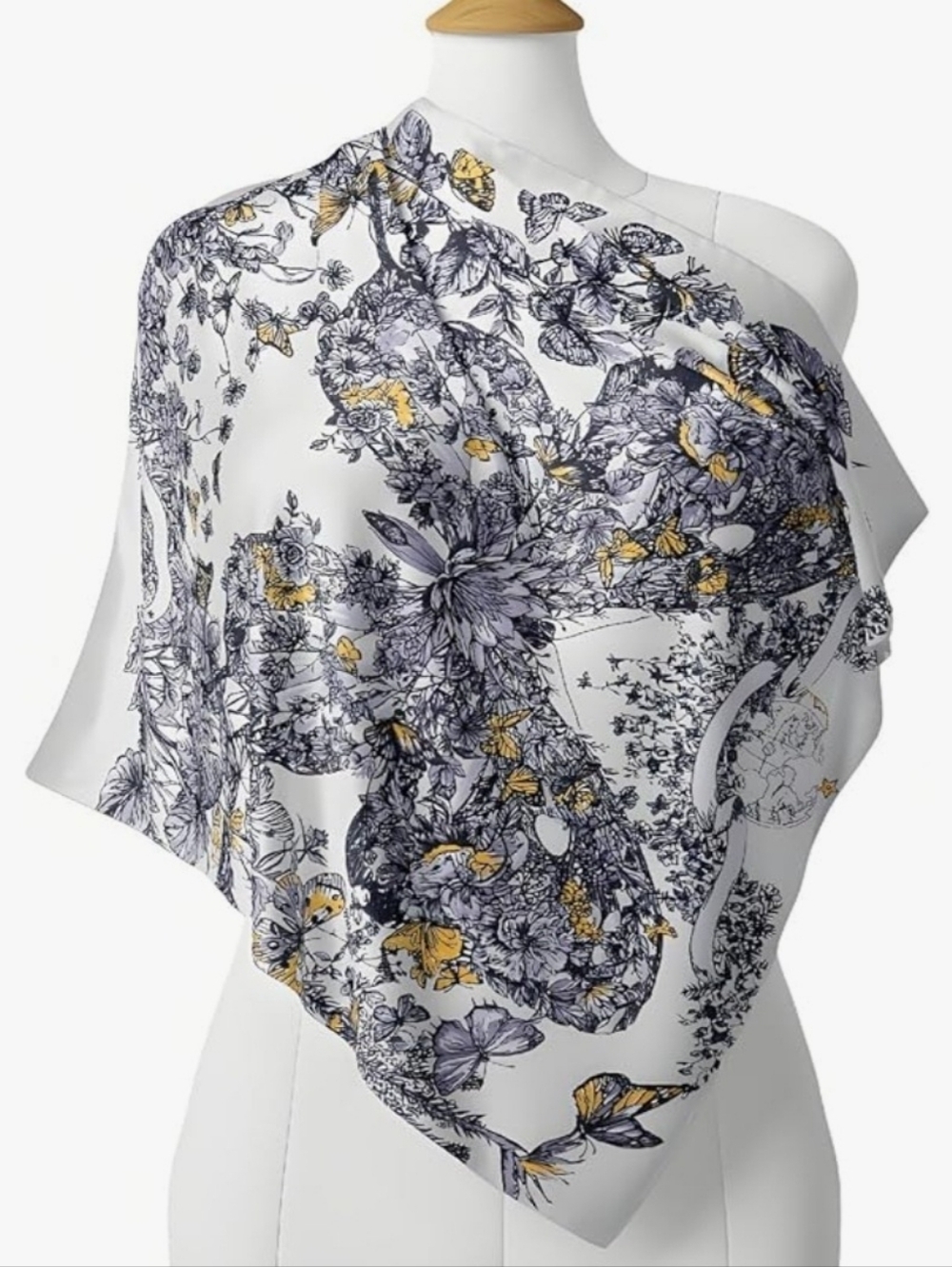 Floral Botanical Butterfly Satin Silk Square Scarf